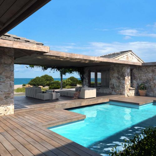 maison terrasse en bois avec piscine